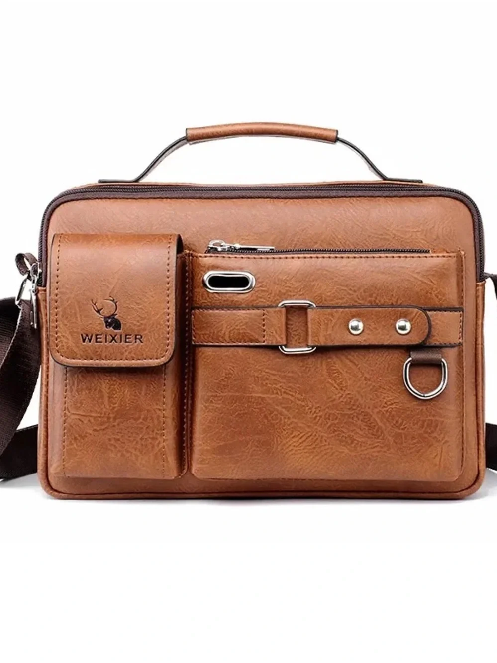 WEIXIER Tan Leather Messenger Bag for Men - Classic Crossbody